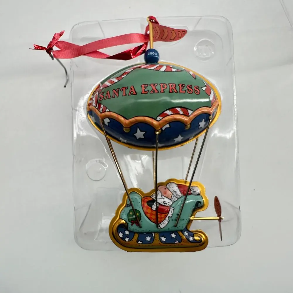 2000 Hallmark Keepsake Merry Ballooning Santa Express Pressed Tin Ornament